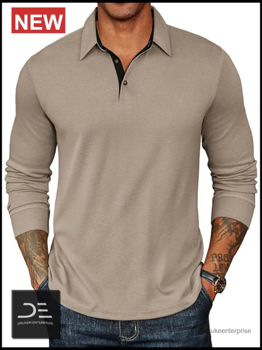 Long Sleeve Polo Shirt Button Down Lightweight Casual Golf Tee
